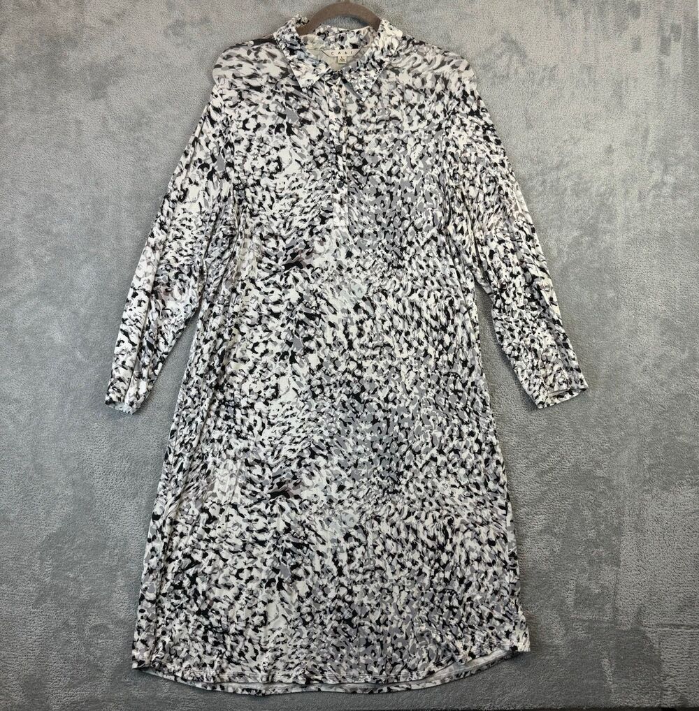 Cabi Shirt Dress Womens L Black Gray White Long Sleeve 822 Animal Print Jersey